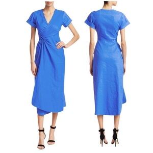 A.L.C. Edie Linen-Blend Wrap Midi Dress in Blue Size 0 (FLAWED)